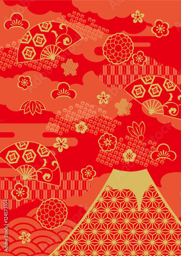 松竹梅 一色 背景 赤金