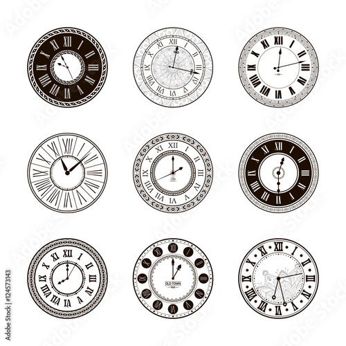 Vector vintage clock dials set