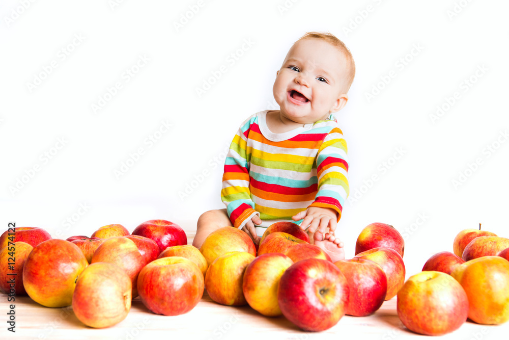 Happy baby with apple isolated on white
Happy baby with apple isolated on white