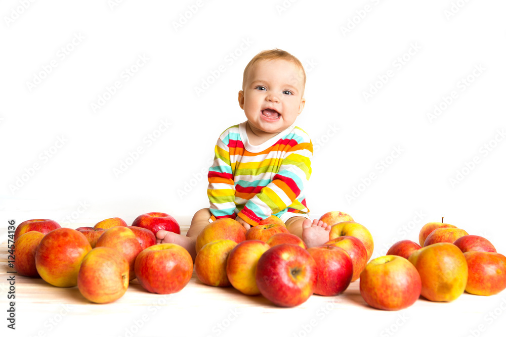 Happy baby with apple isolated on white
Happy baby with apple isolated on white