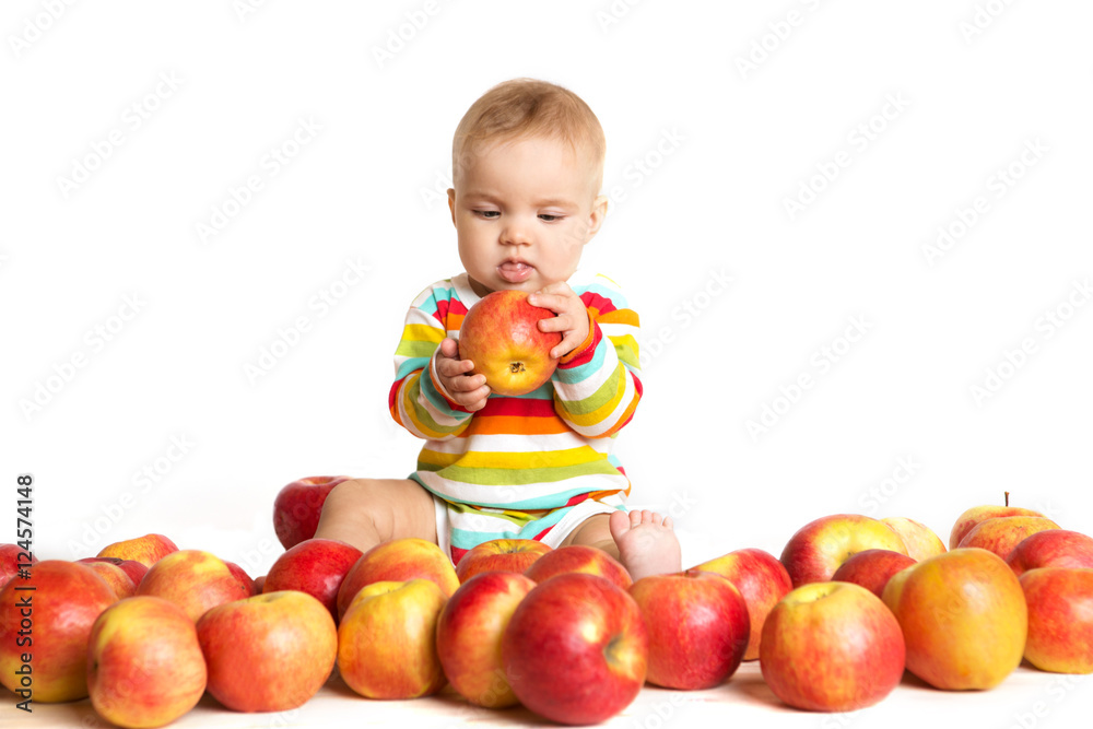 Happy baby with apple isolated on white
Happy baby with apple isolated on white