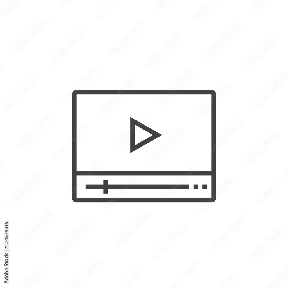 Video player line icon, outline vector logo illustration, linear pictogram isolated on white Video player line icon, outline vector logo illustration, linear pictogram isolated on white