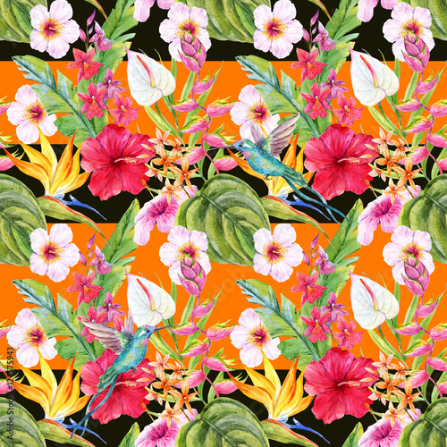 Watercolor tropical floral pattern photo