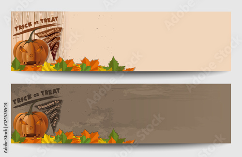 Halloween banner set. Halloween design with Jack-o'-lantern. Happy Halloween. Trick or treat. Vector illustration