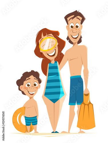 Happy family father mother son have fun on summer vacation