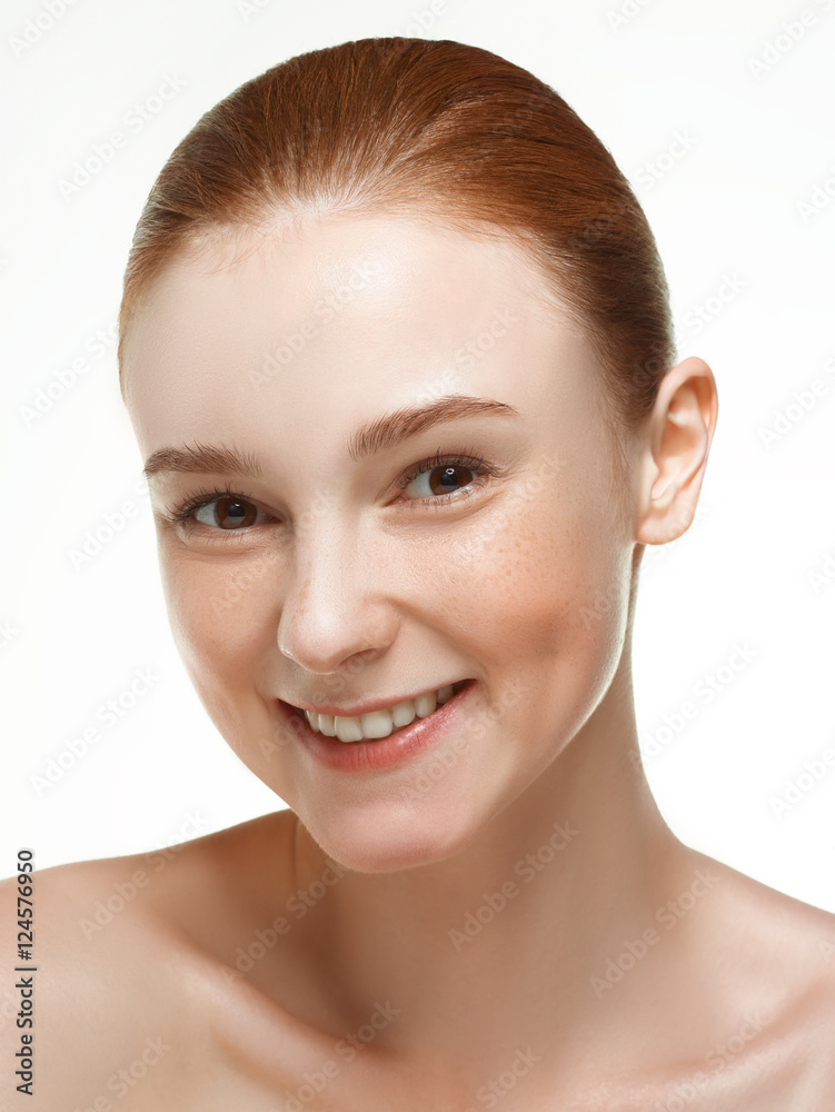 Emotional beauty portraits red-haired girl.