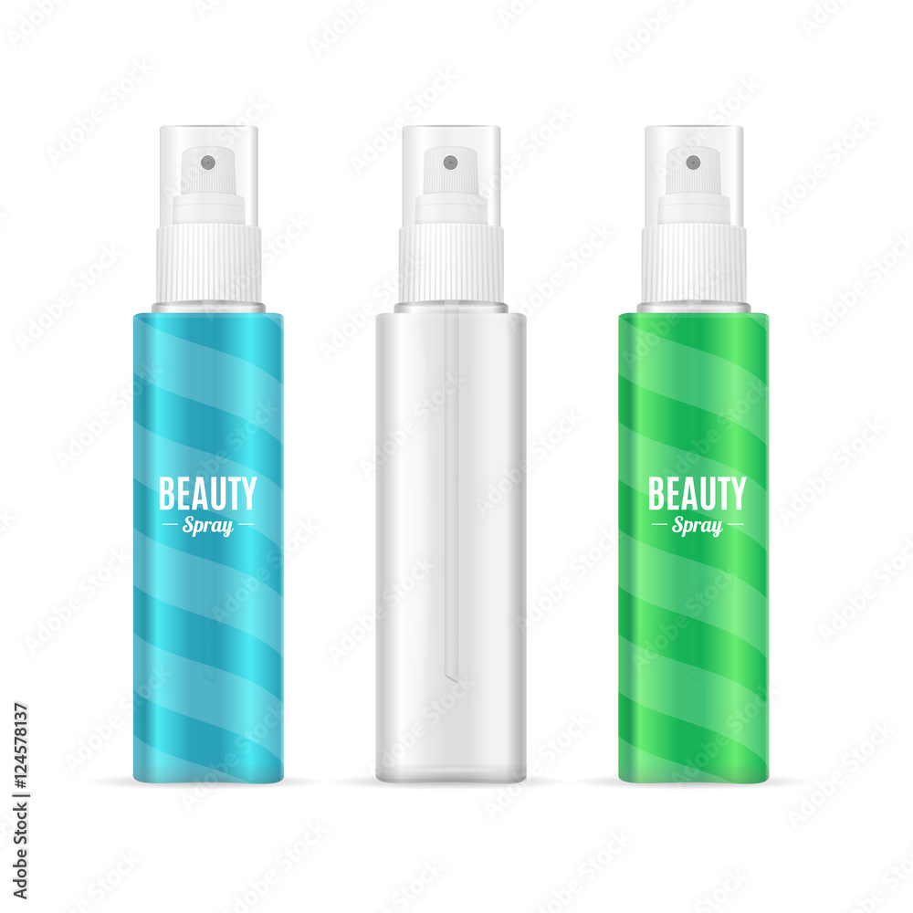 Beauty Spray Can Package Set.Realistic Cosmetic Bottle. Vector Beauty Spray Can Package Set.Realistic Cosmetic Bottle. Vector