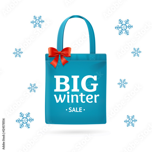 Winter Big Sale Fabric Cloth Bag Tote. Vector
