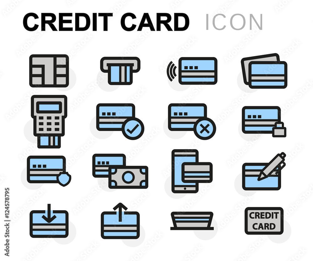 Vector flat line credit card icons set Vector flat line credit card icons set