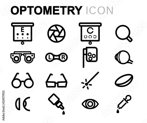 Vector black line optometry icons set