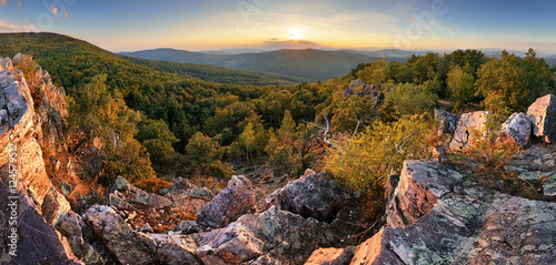 Autumn panorama with sun and forest - Slovakia