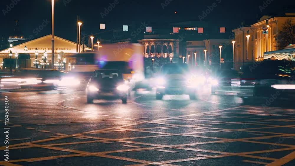 Night lights of city with traffic, time laps