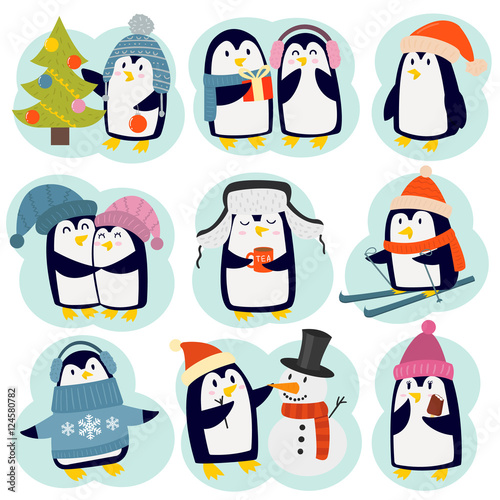 Penguin set vector characters