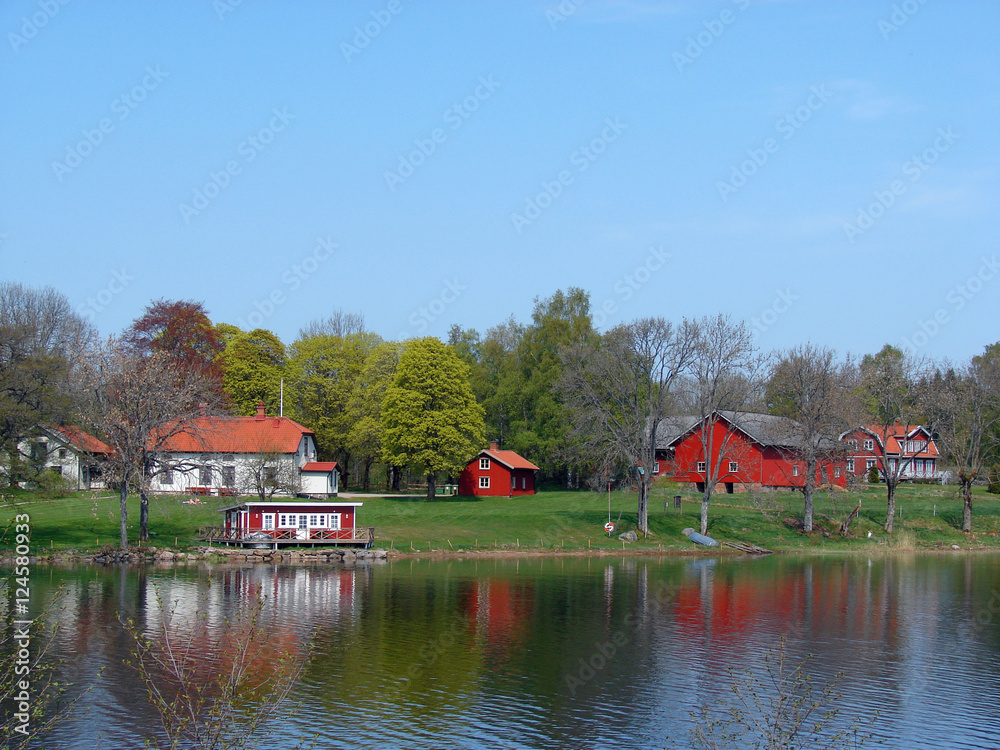 Obraz premium Summer cottages at the Swedish coast 