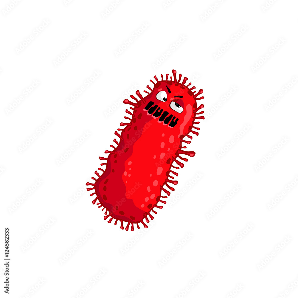 Cartoon virus character isolated vector illustration on white background. Cute fly germ virus infection vector character. Funny micro bacteria character.