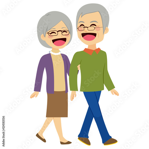 Lovely senior couple laughing and talking walking together