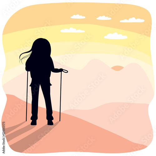 Silhouette of hiking woman ...