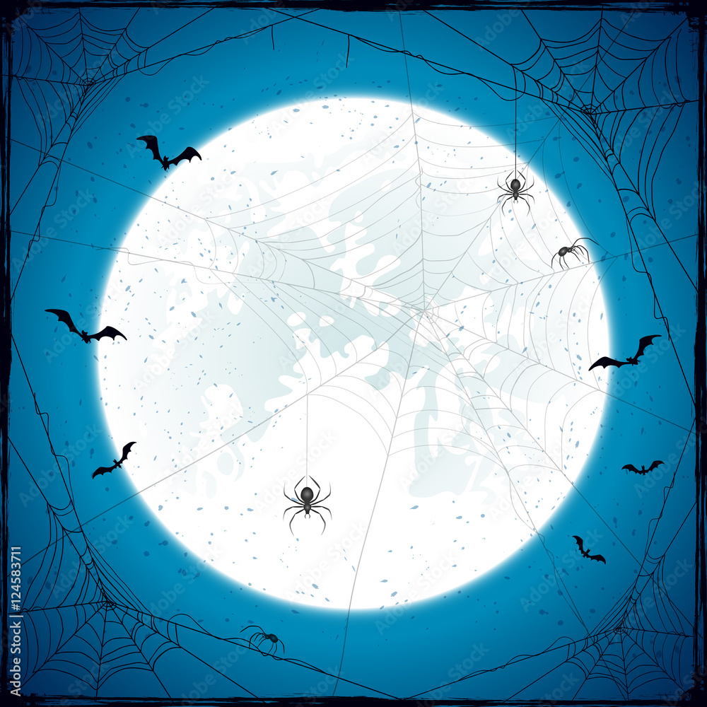 Halloween grunge background with Moon and spiders Halloween grunge background with Moon and spiders