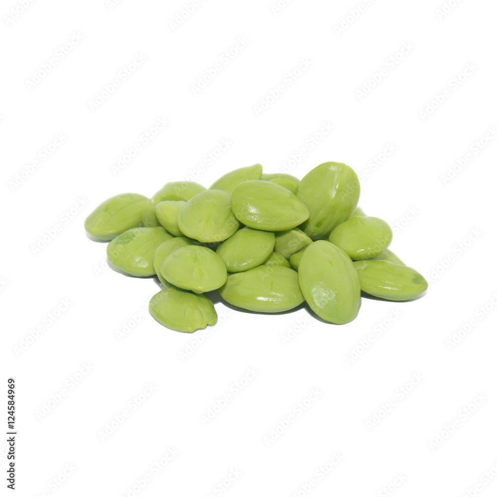 Sato seeds, Parkia speciosa seeds or bitter bean isolated on whi Sato seeds, Parkia speciosa seeds or bitter bean isolated on whi