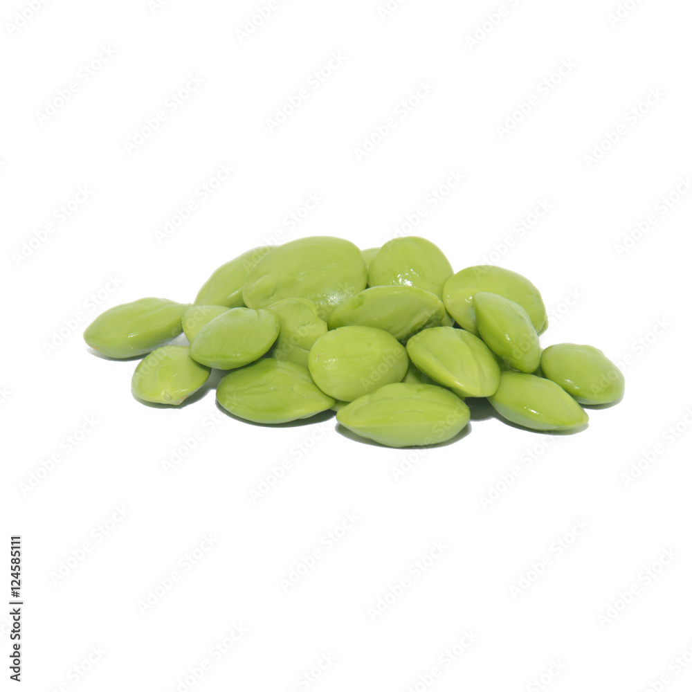 Sato seeds, Parkia speciosa seeds or bitter bean isolated on whi Sato seeds, Parkia speciosa seeds or bitter bean isolated on whi