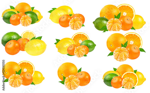 Citrus Fruit Set (tangerine, orange, lime, lemon) isolated on white background