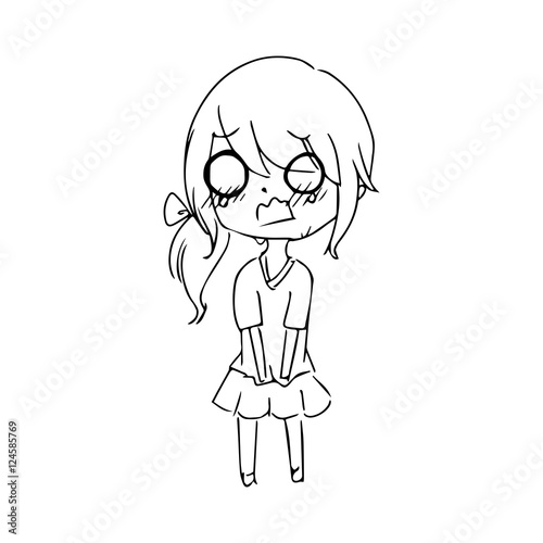 illustration vector hand drawn doodle of  little girl crying