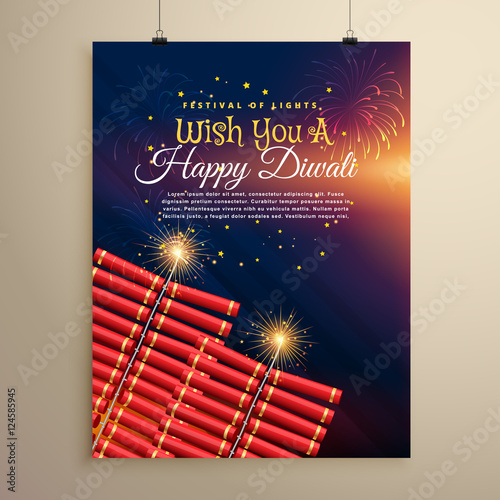 beautiful diwali festival flyer background with crackers and fir