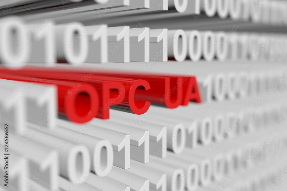 OPC UA as a binary code with blurred background 3D illustration