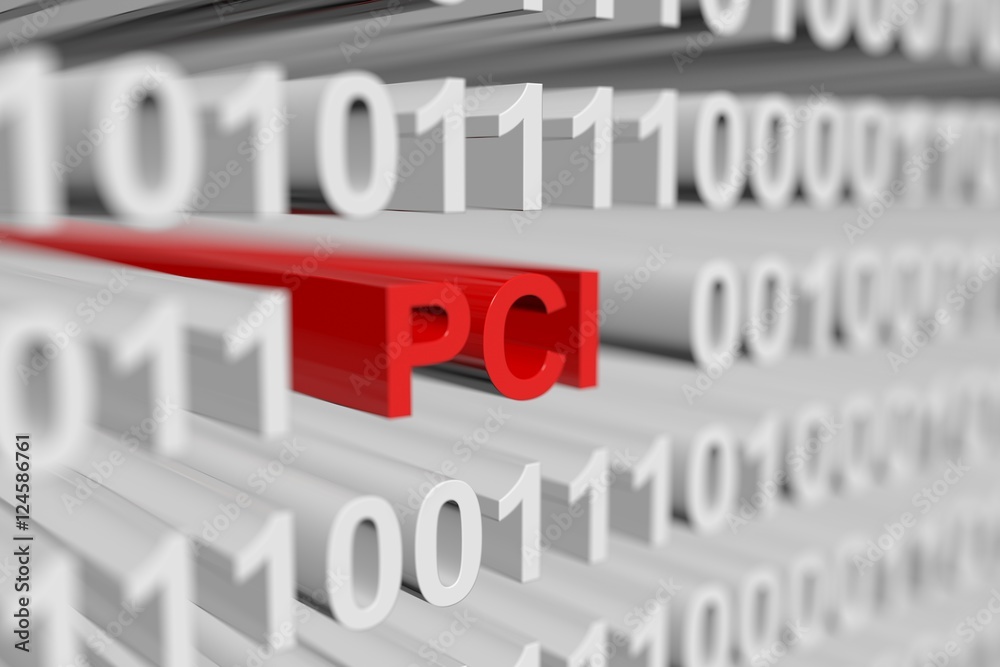 PCI as a binary code with blurred background 3D illustration