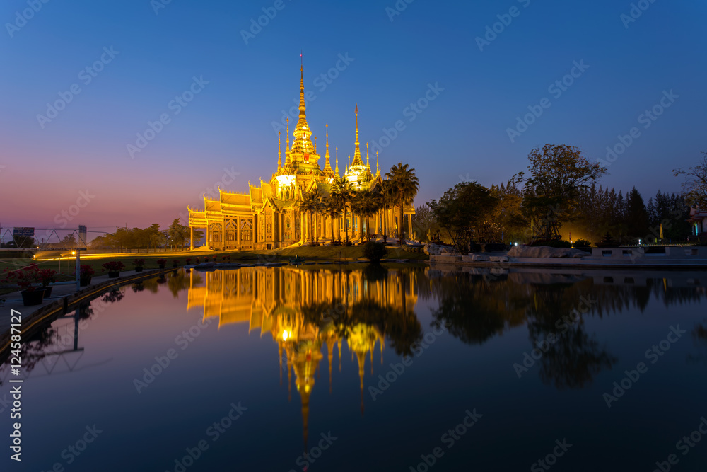 Landmark wat thai, sunset in temple at Wat None Kum in Nakhon Ratchasima province Thailand