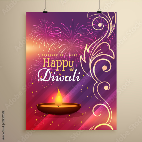 diwali festival flyer design in beautiful colors with floral dec