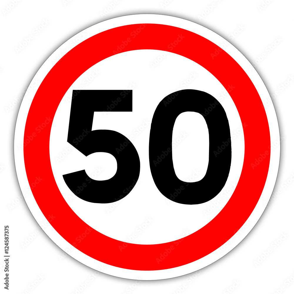 Panneau routier en France : limite de vitesse à 50 km/h Panneau routier en France : limite de vitesse à 50 km/h