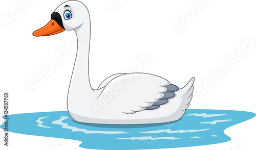 Fototapeta Naklejka Na Ścianę i Meble -  Cartoon beauty swan floats on water
