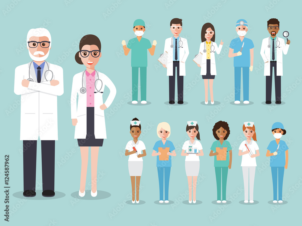 Doctor, medical and hospital staff team characters Doctor, medical and hospital staff team characters