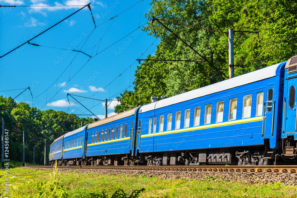 Fototapeta premium Passenger train in Kiev Region of Ukraine