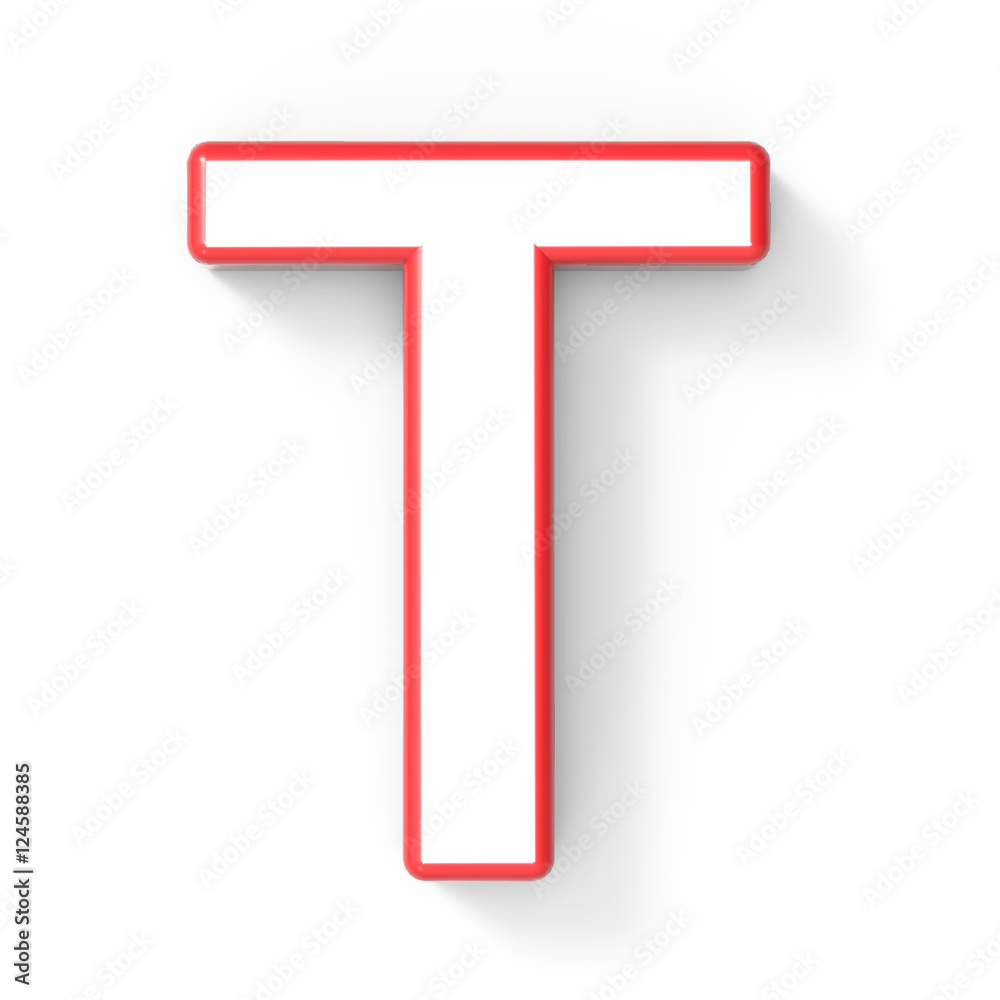 3d white letter T with red frame 3d white letter T with red frame