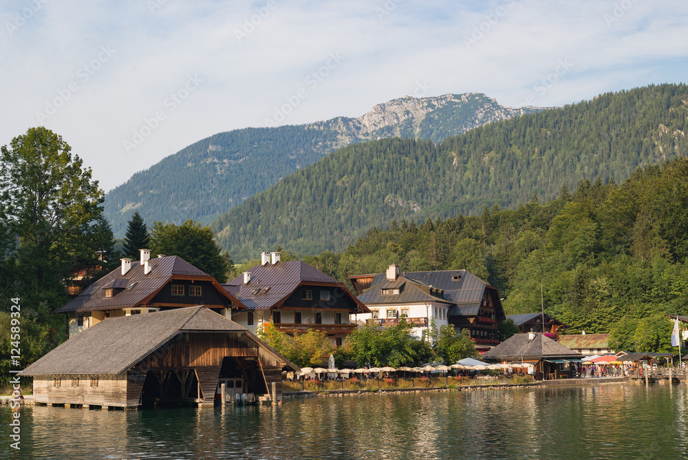 Lake Konigssee german village countryside Bavaria wooden traditional mountain Lake Konigssee german village countryside Bavaria wooden traditional mountain