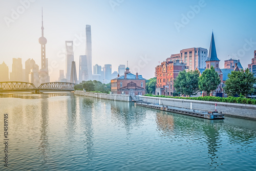 Shanghai skyline panorama in China.