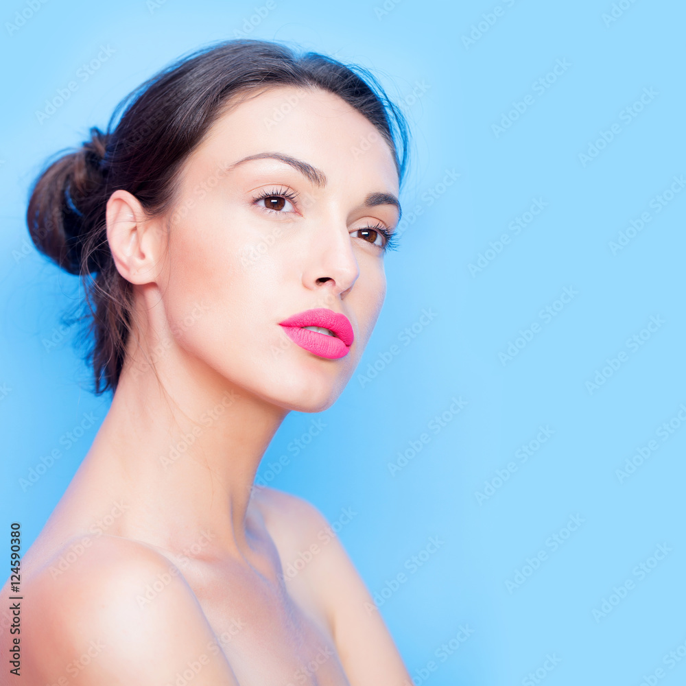 pretty girl on blue background pretty girl on blue background