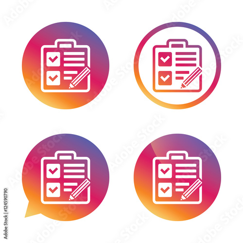 Checklist sign icon. Control list symbol.