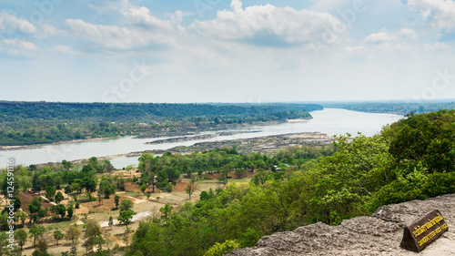 Fototapeta Naklejka Na Ścianę i Meble -  Viewpoint at Pha Taem National Park viewing Mekong River in distance , Ubon Ratchathani Province , Thailand
