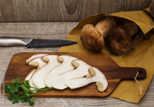 boletus slices over cutting board