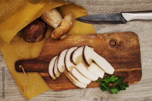 boletus slices over cutting board