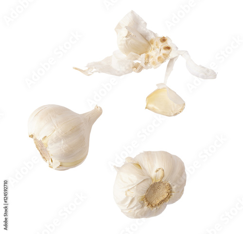 Bulbs and cloves of garlic isolated on a white background