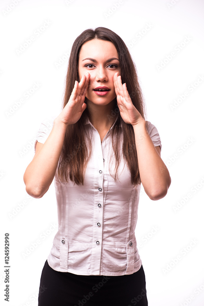 Business woman scream on white background Business woman scream on white background