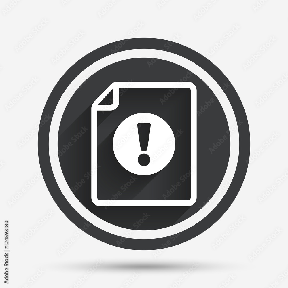 File attention sign icon. Exclamation mark. File attention sign icon. Exclamation mark.