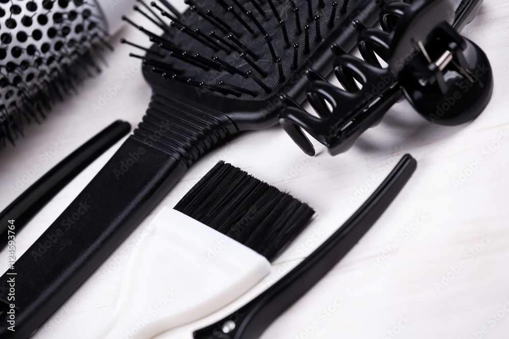 Black and white hair styling tools.