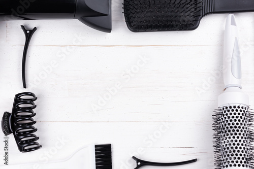 Black and white hair styling tools.