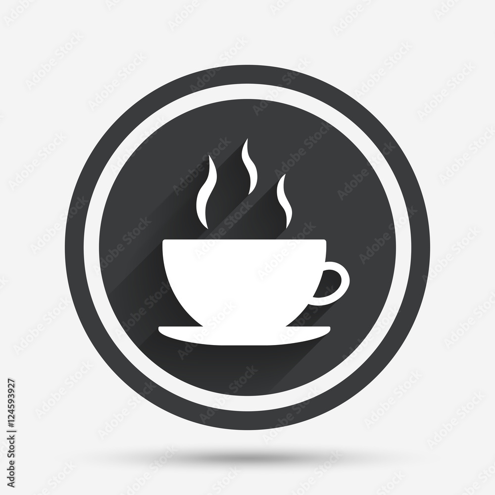 Coffee cup sign icon. Hot coffee button. Coffee cup sign icon. Hot coffee button.