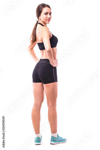 Back sport girl on white background